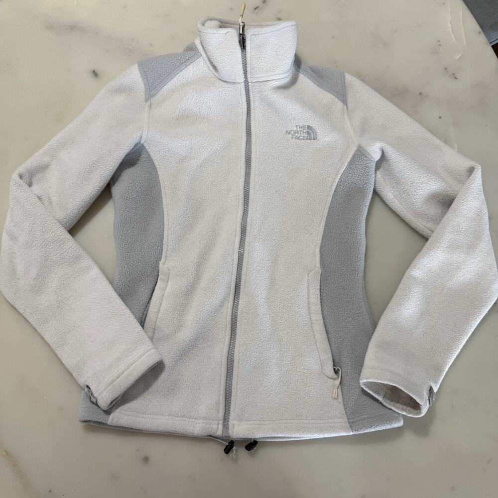 The North Face Fleece Jacket White/Gray Zip Up - Women's XS Outdoor Hiking Layer
